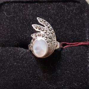 Sterling Silver Moonstone Marcasites Ring